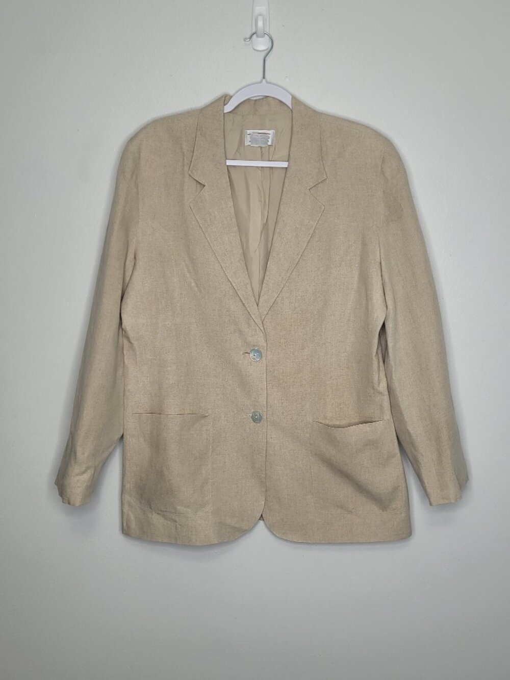 Vintage Talbots light tan Irish linen two button blazer jacket size 14